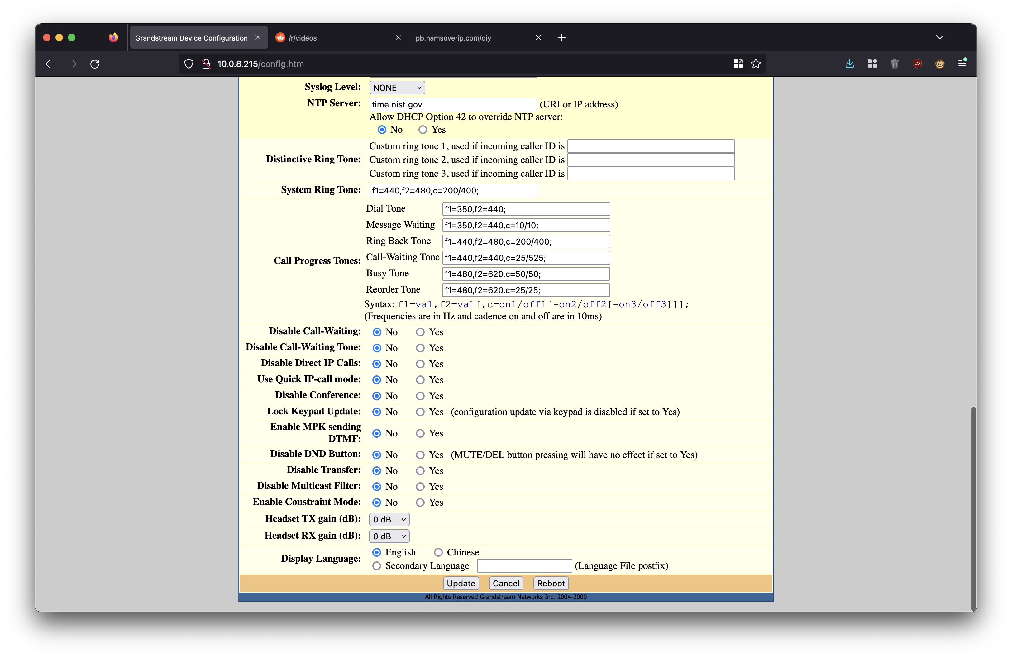 Screenshot of the advanced configuration page, pt 2