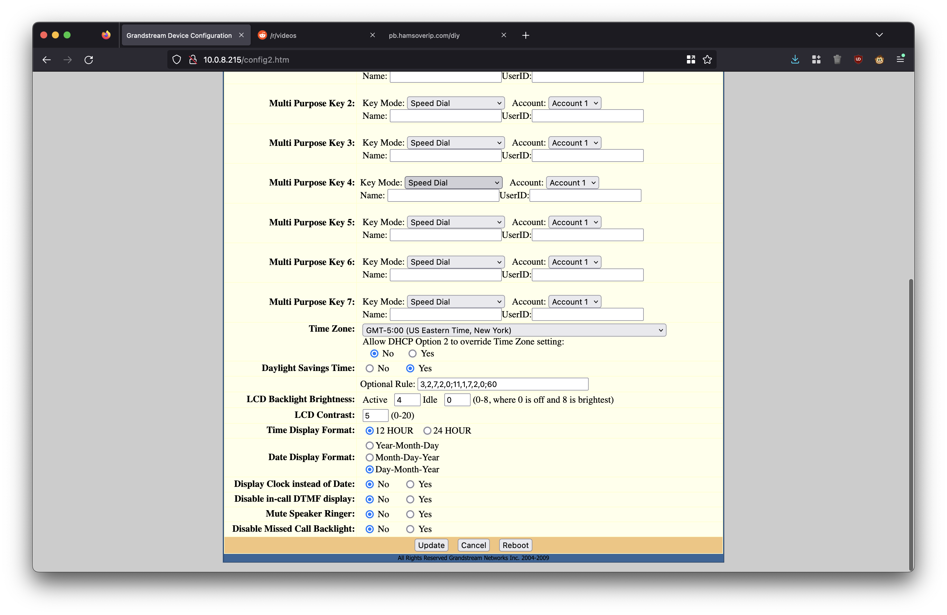 Screenshot of the basic configuration page, pt 2